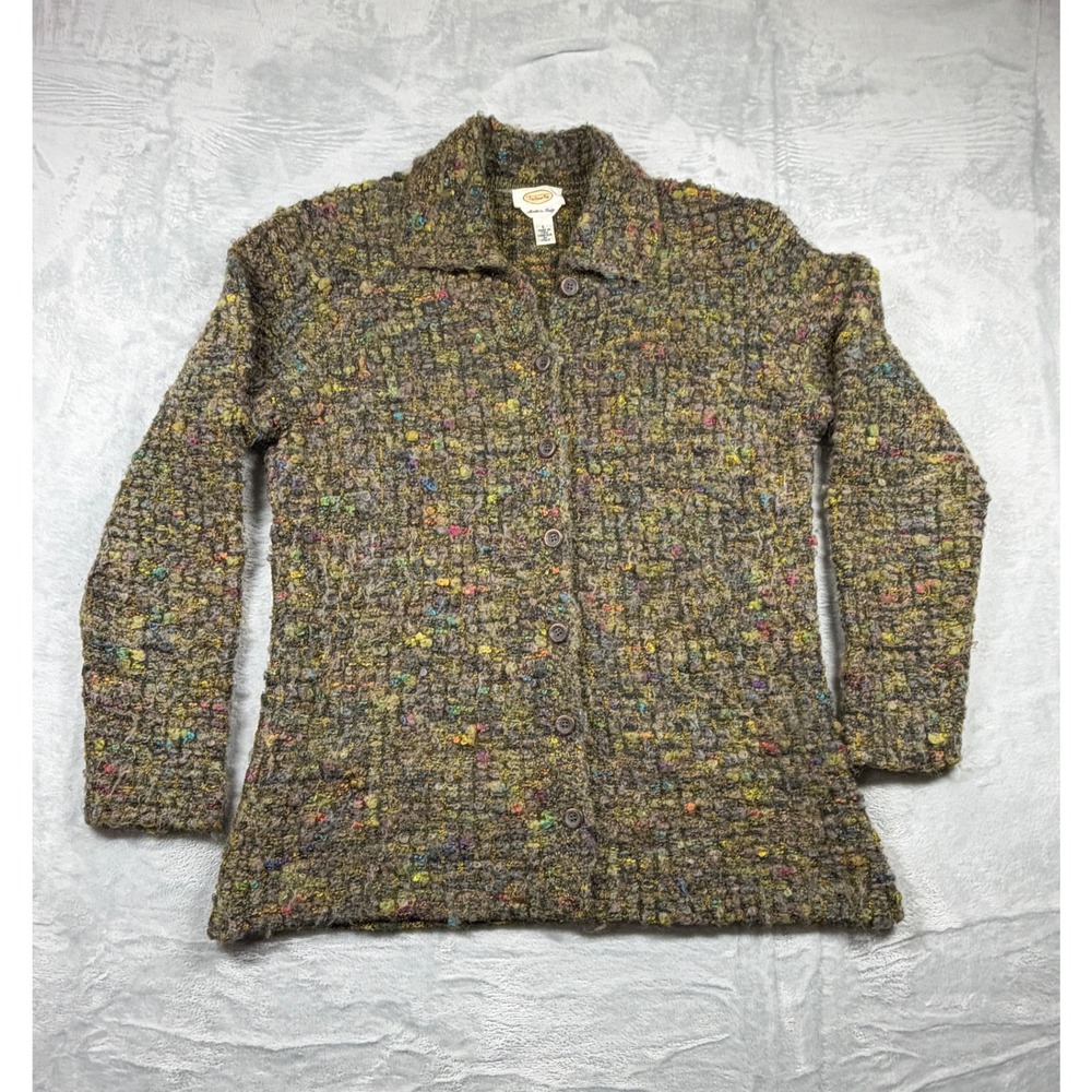 Talbots Cardigan Sweater Womens L Made in Italy Mohair Wool Boucle Confetti Knit